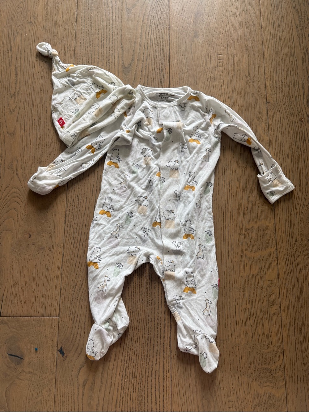 Magnetic Me White Modal Baby Footed Sleeper and Hat Set, 0-3 Months